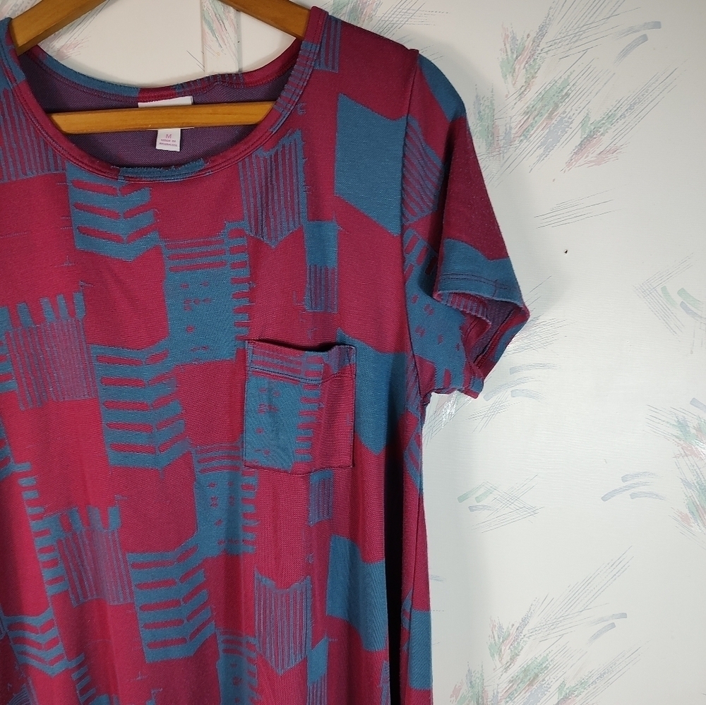 Lularoe Red Blue Checkered Print Midi Dress M - Picture 2 of 9